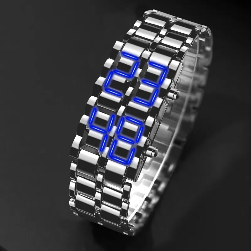 Digital Watch Bracelet (Silver Straps)